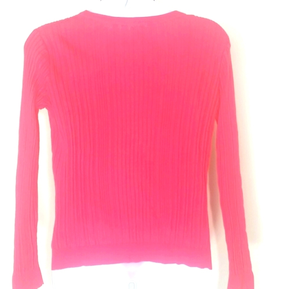 Sweater knit ribbed bright pink Fuscia 100% cotton long sleeve XL - Picture 3 of 3